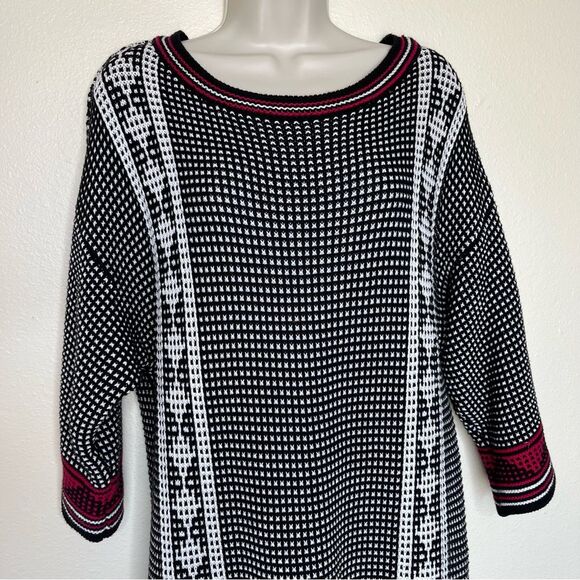 Asos Sweater Knit Tunic Dress Black White Pink Aztec Print Tie Sides Womens 8 - Picture 3 of 14